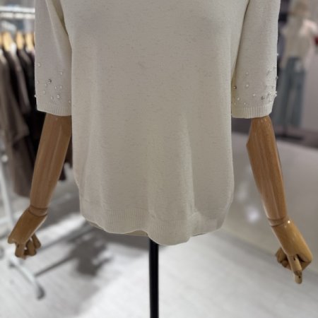 러브 진주 5부 소매 니트