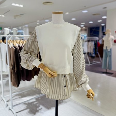 스트라이프 셔츠 배색 니트