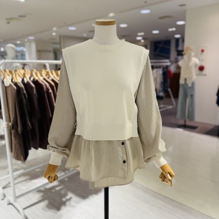 스트라이프 셔츠 배색 니트