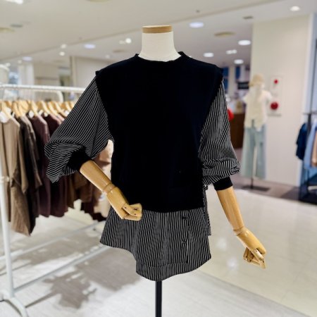 스트라이프 셔츠 배색 니트