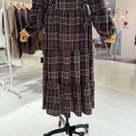 허리끈 체크 원피스