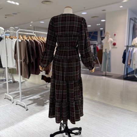 허리끈 체크 원피스