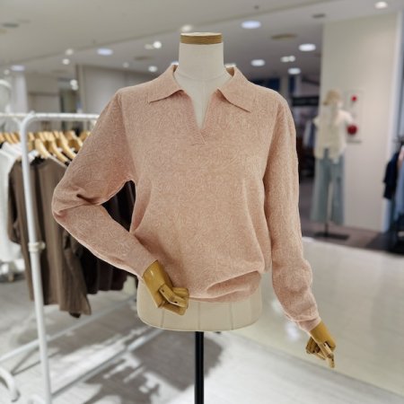 오픈 포인트 카라 긴팔 니트