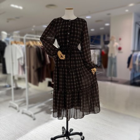 체크 쉬폰 원피스