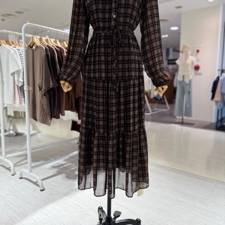 체크 쉬폰 원피스