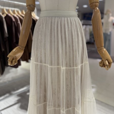 벨벳 주름 망사 스커트