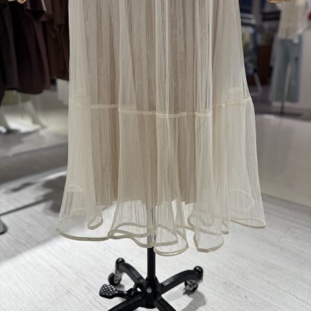 벨벳 주름 망사 스커트