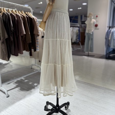 벨벳 주름 망사 스커트