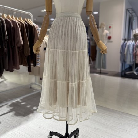 벨벳 주름 망사 스커트