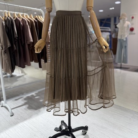 벨벳 주름 망사 스커트