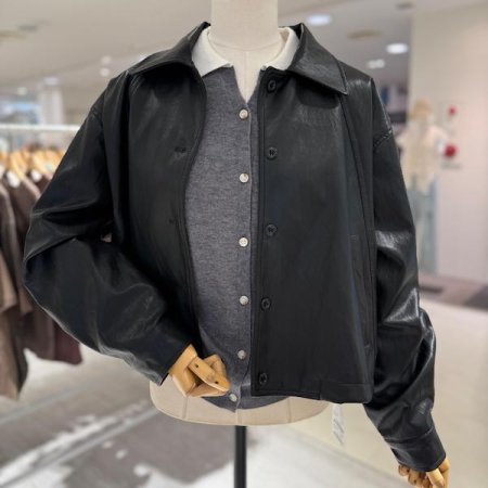 베이직 숏 카라 레더 자켓