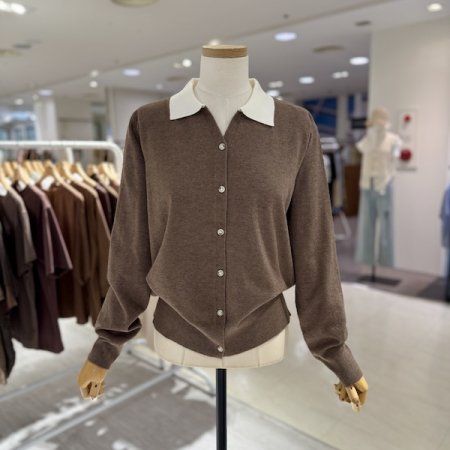 카라 배색 가디건