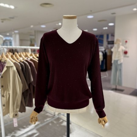 V넥 골지 펄 니트