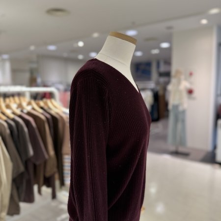 V넥 골지 펄 니트