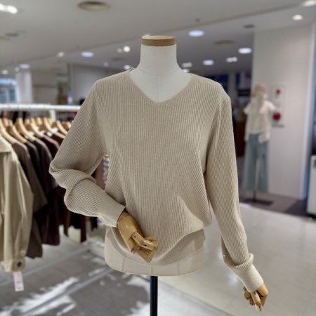 V넥 골지 펄 니트