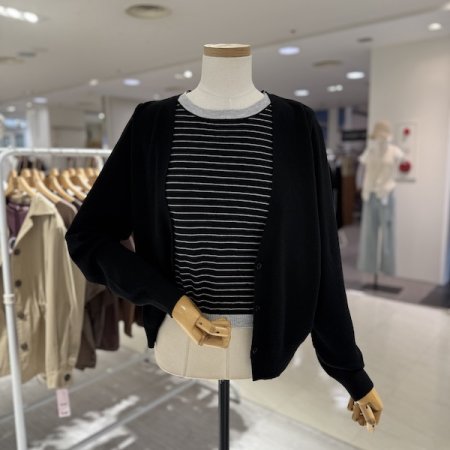 단가라 배색 가디건 니트