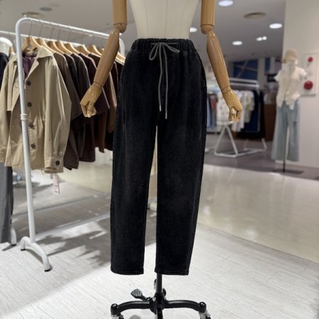 데님 스트링 밴딩 배기팬츠