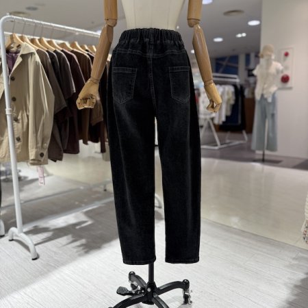 데님 스트링 밴딩 배기팬츠