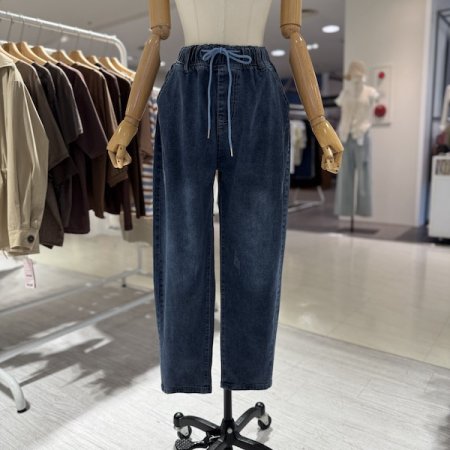 데님 스트링 밴딩 배기팬츠