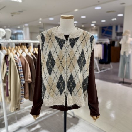 아가일 지퍼 조끼