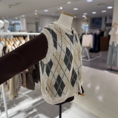 아가일 지퍼 조끼