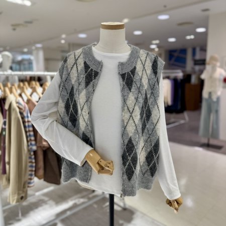 아가일 지퍼 조끼