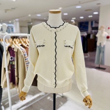 진주 큐빅 지그 니트