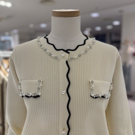 진주 큐빅 지그 니트