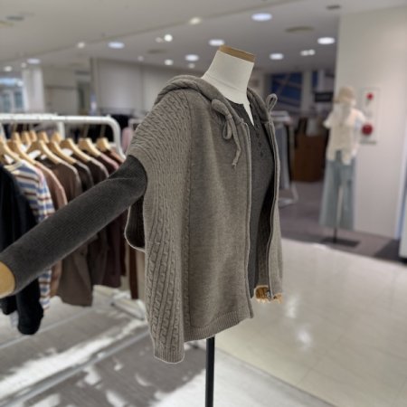 후드 루즈핏 니트 베스트 집업