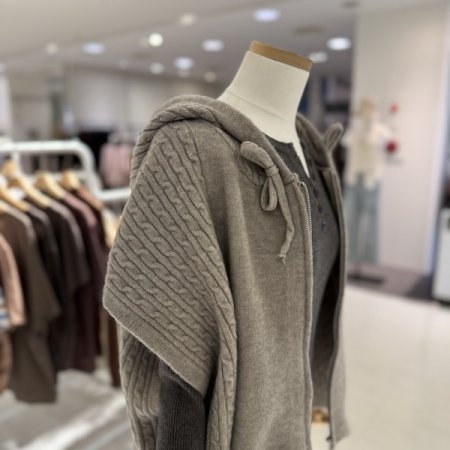 후드 루즈핏 니트 베스트 집업