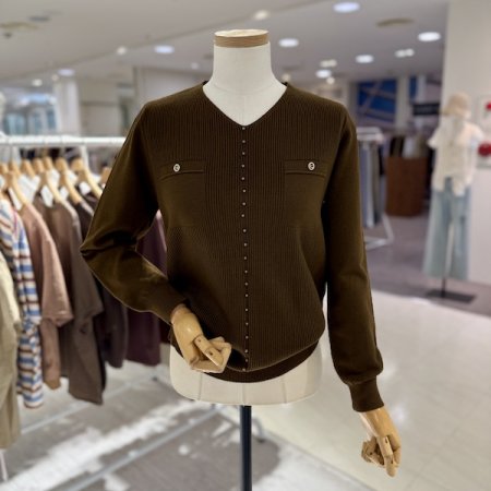 V넥 콩 단추 니트