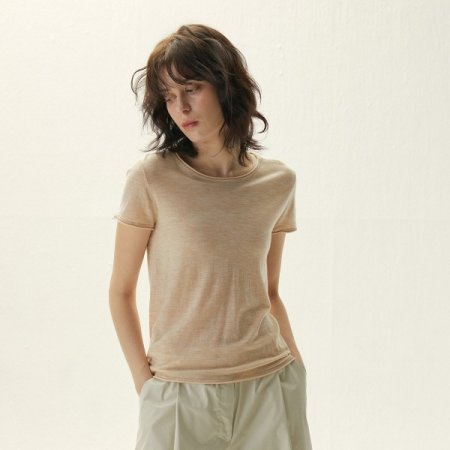 울 니트 라운드 반팔 티셔츠