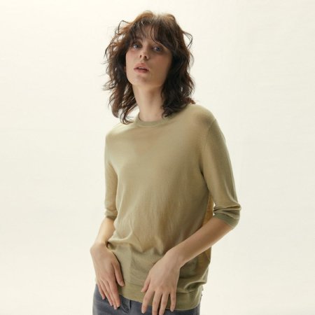 5부 소매 라운드 니트