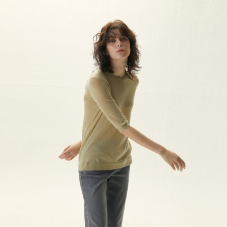 5부 소매 라운드 니트