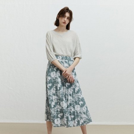 플라워 롱 플리츠 스커트