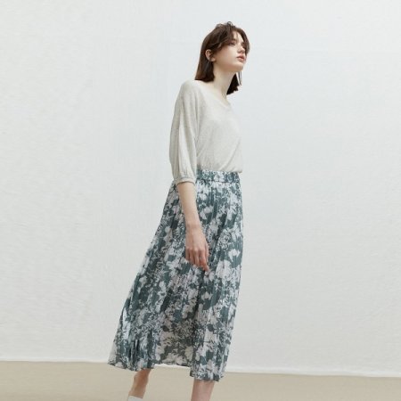 플라워 롱 플리츠 스커트