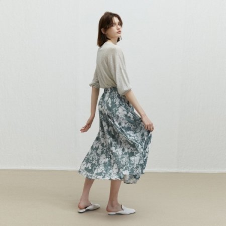 플라워 롱 플리츠 스커트