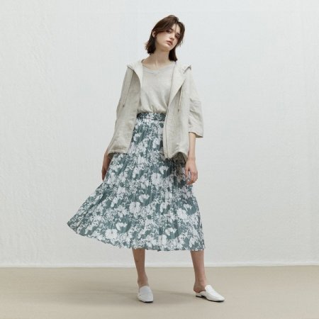 플라워 롱 플리츠 스커트