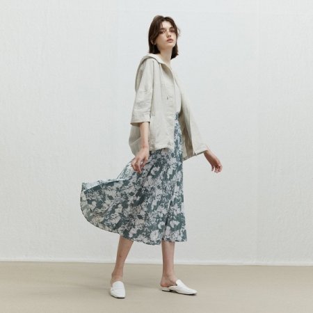 플라워 롱 플리츠 스커트