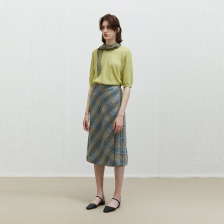 린넨 체크 A라인 스커트