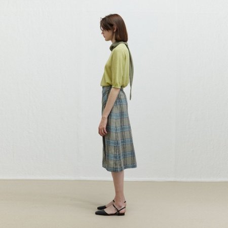 린넨 체크 A라인 스커트