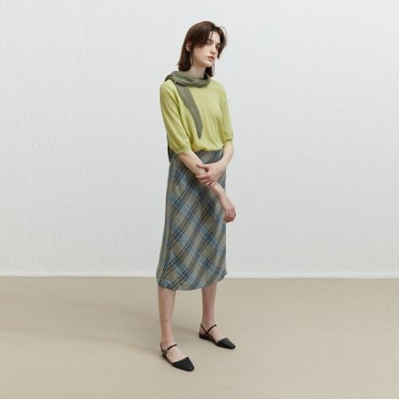 린넨 체크 A라인 스커트