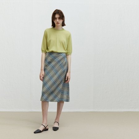 린넨 체크 A라인 스커트