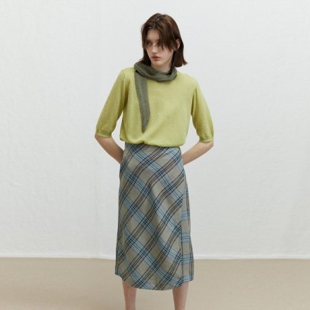 린넨 체크 A라인 스커트