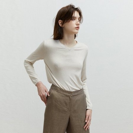 캐시 실크 브이넥 니트