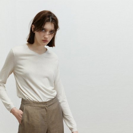 캐시 실크 브이넥 니트