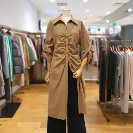 셔링 셔츠형 면 원피스