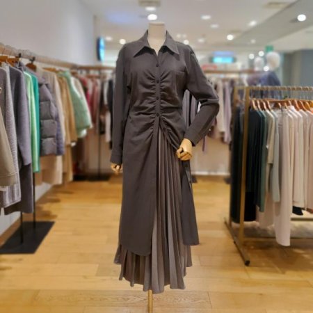 셔링 셔츠형 면 원피스