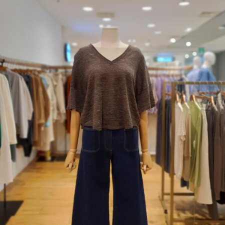 V넥 린넨 크롭니트