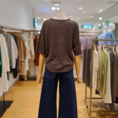 V넥 린넨 크롭니트